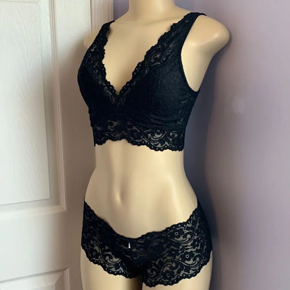 Smart & Sexy Lace Lined Bralette Bra/ Panty Set Black S/5